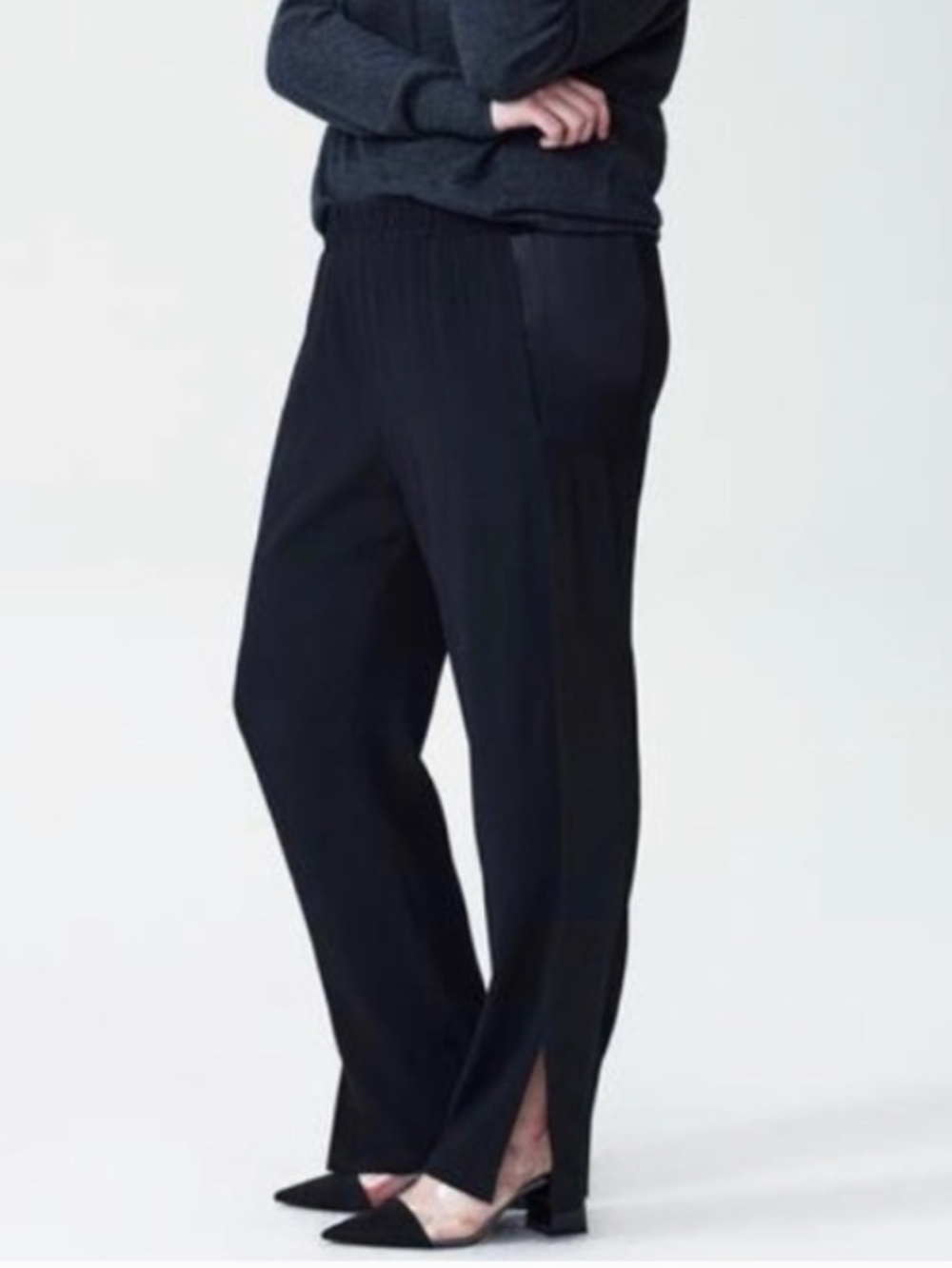 NWT Universal Standard Black Wide-Leg Jogger with Satin Side Panels 1X